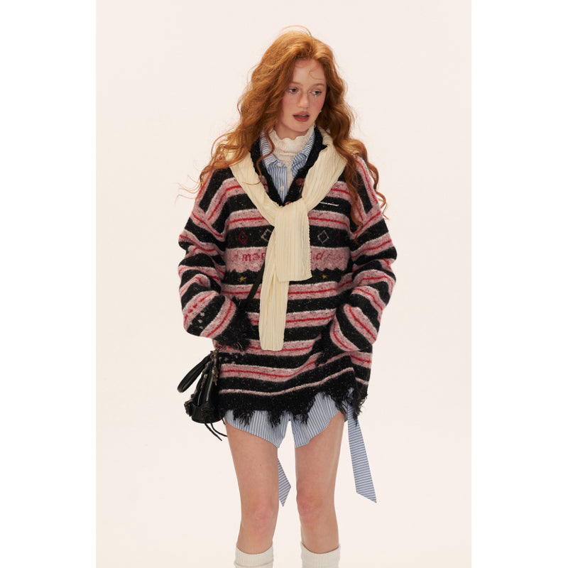 Starry Stripe Polo Knit Top