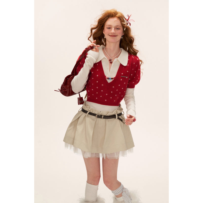 Star Pattern Knit Top and Knit Polo Top