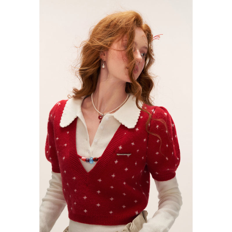 Star Pattern Knit Top and Knit Polo Top