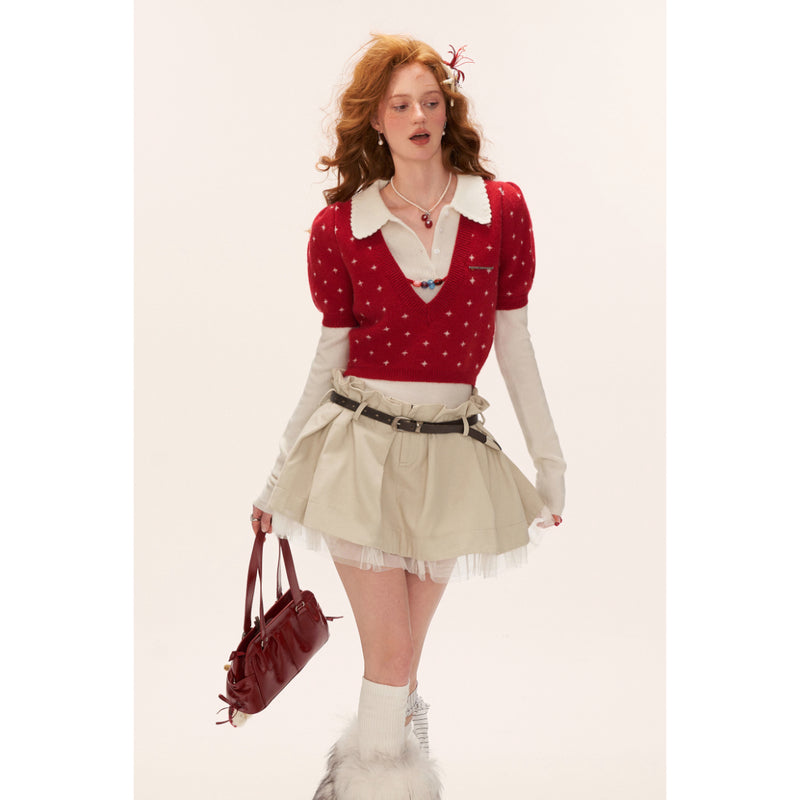 Star Pattern Knit Top and Knit Polo Top