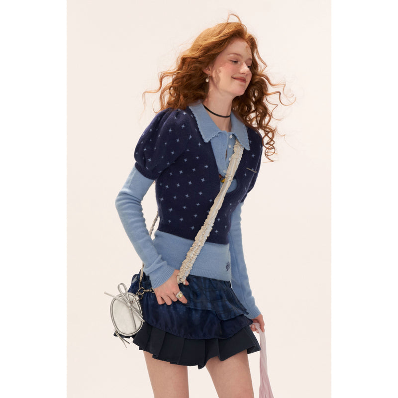 Star Pattern Knit Top and Knit Polo Top