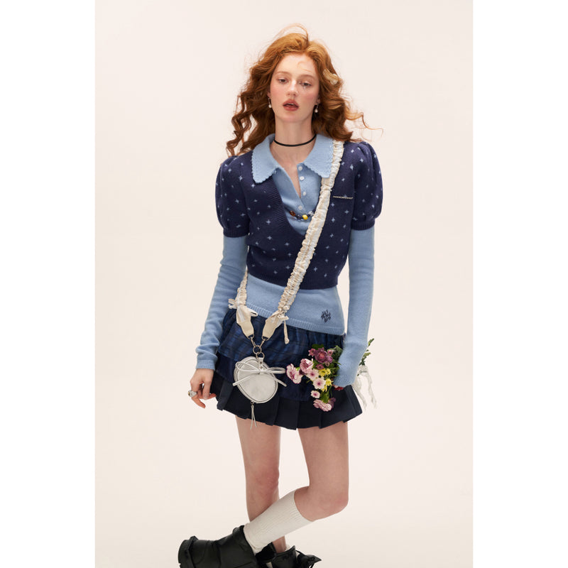 Star Pattern Knit Top and Knit Polo Top