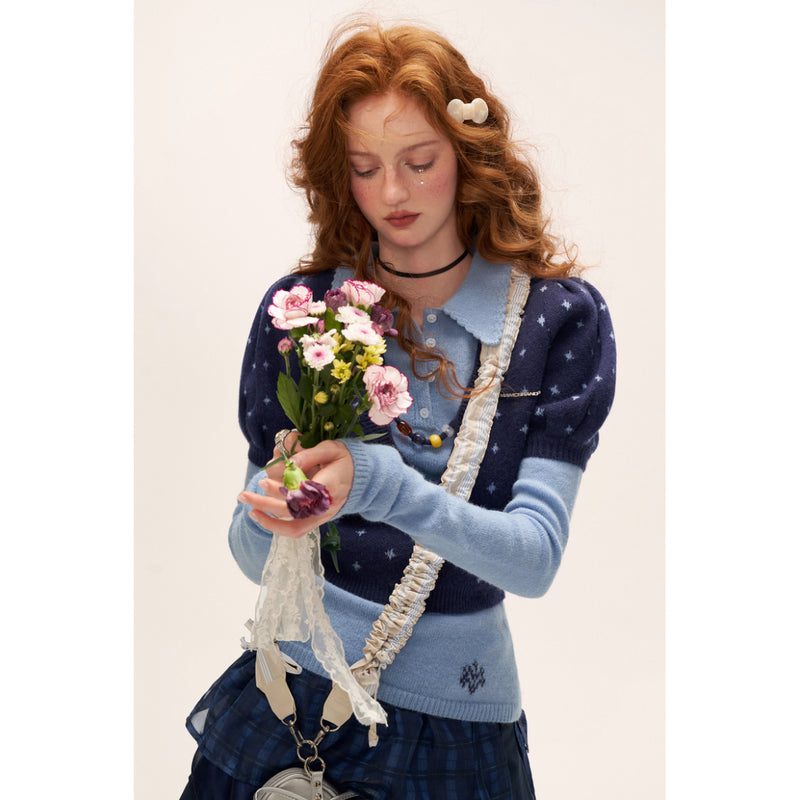 Star Pattern Knit Top and Knit Polo Top