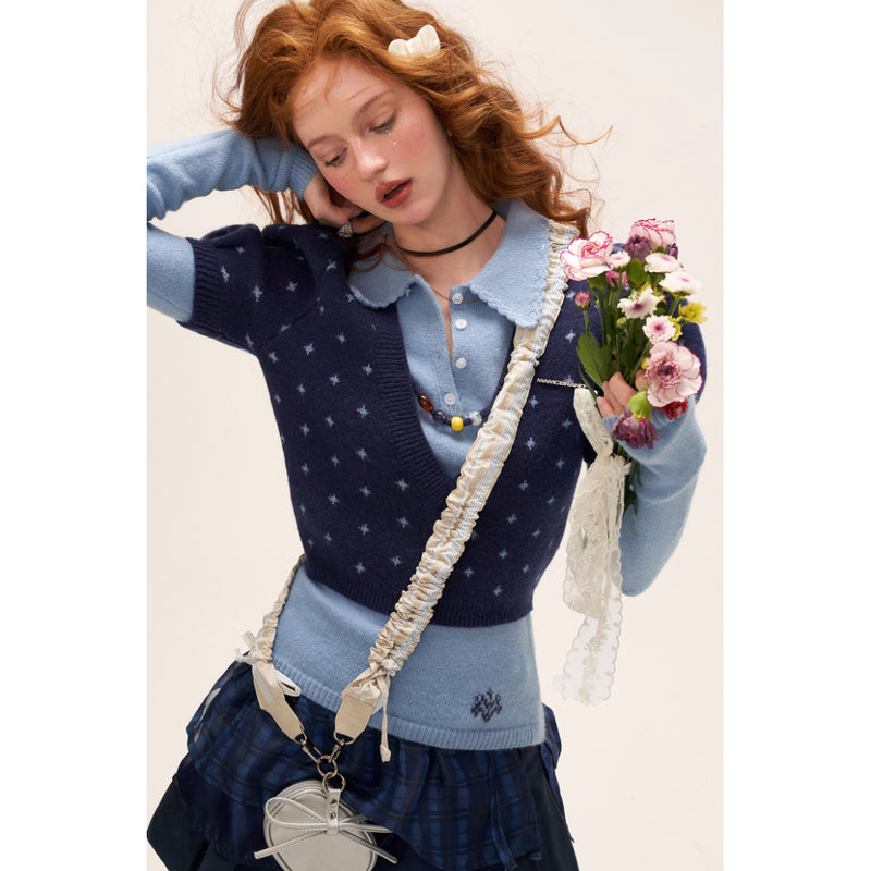 Star Pattern Knit Top and Knit Polo Top