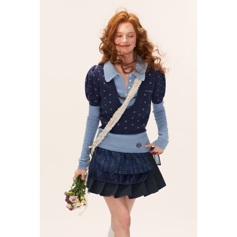 Star Pattern Knit Top and Knit Polo Top