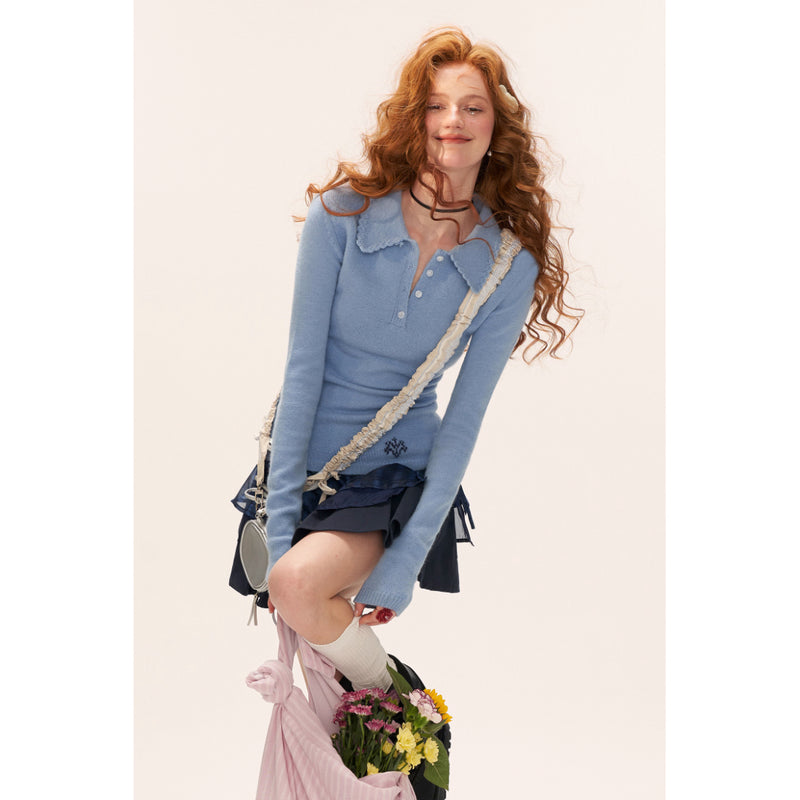 Star Pattern Knit Top and Knit Polo Top