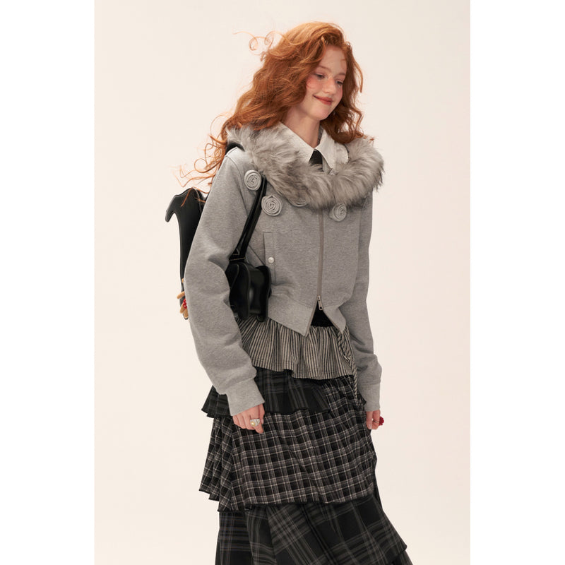 Rose Flower Zip-up Sweat Jacket