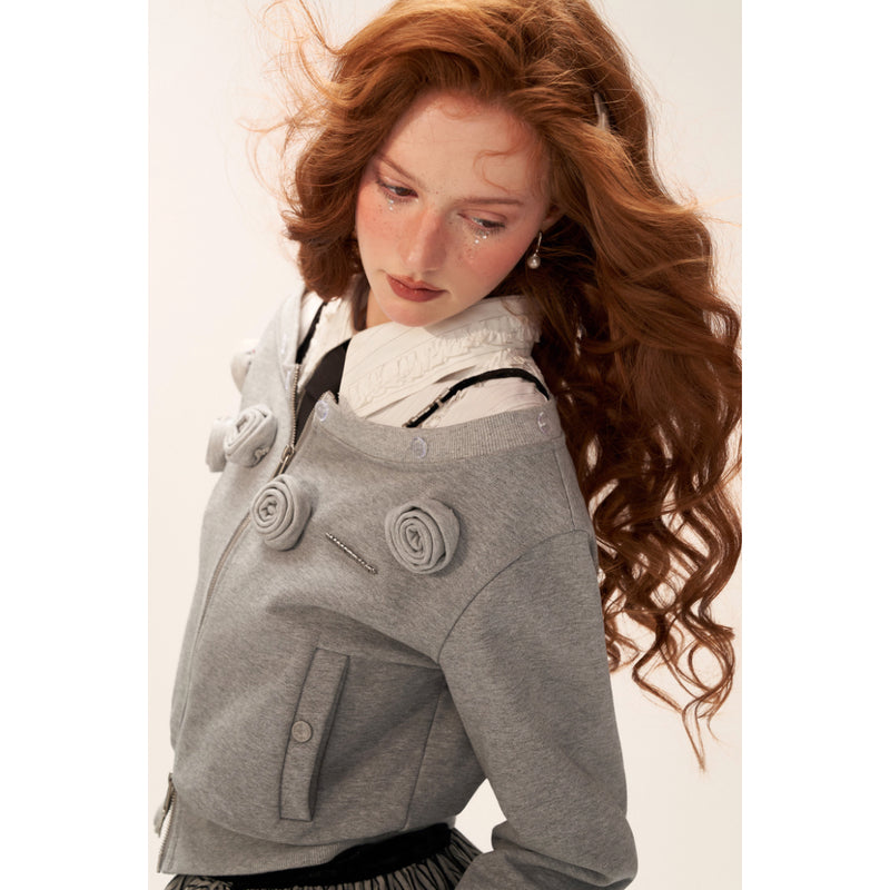Rose Flower Zip-up Sweat Jacket