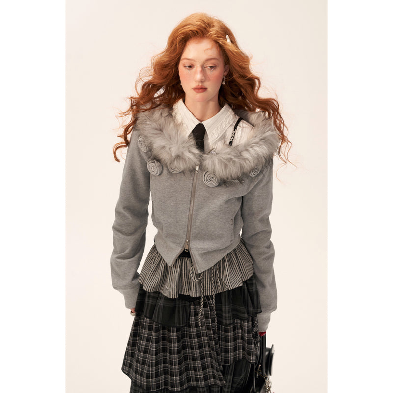 Rose Flower Zip-up Sweat Jacket