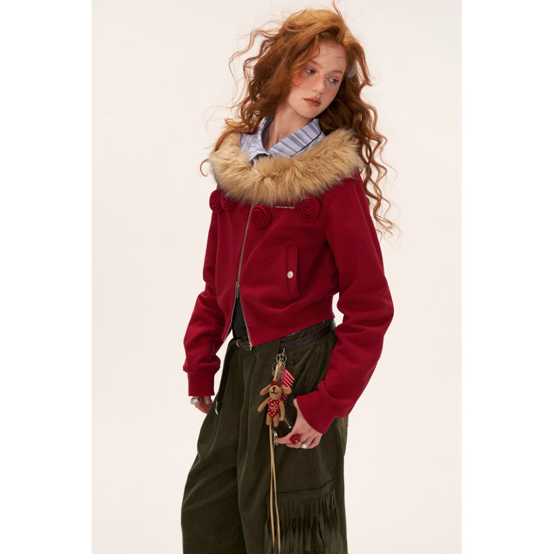 Rose Flower Zip-up Sweat Jacket