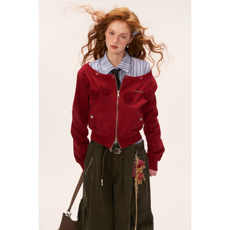 Rose Flower Zip-up Sweat Jacket