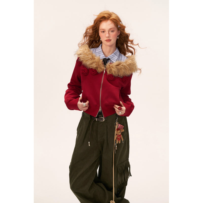 Rose Flower Zip-up Sweat Jacket