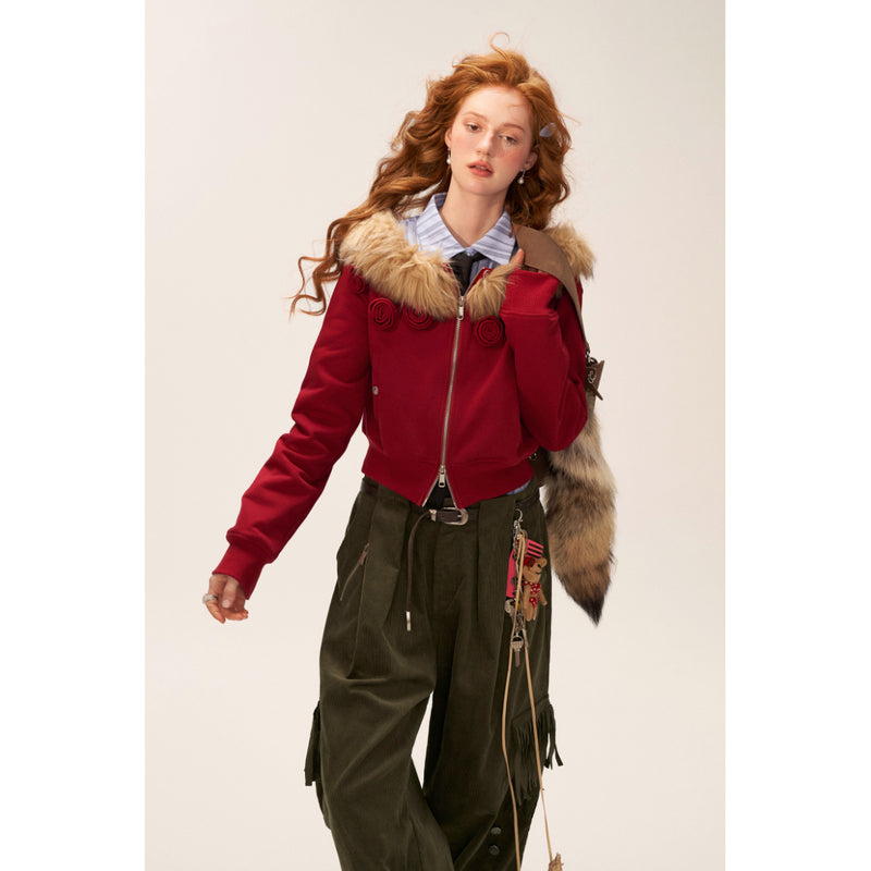 Rose Flower Zip-up Sweat Jacket