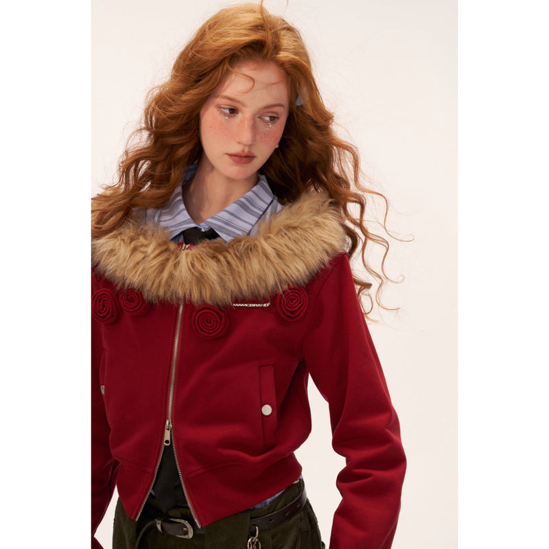 Rose Flower Zip-up Sweat Jacket