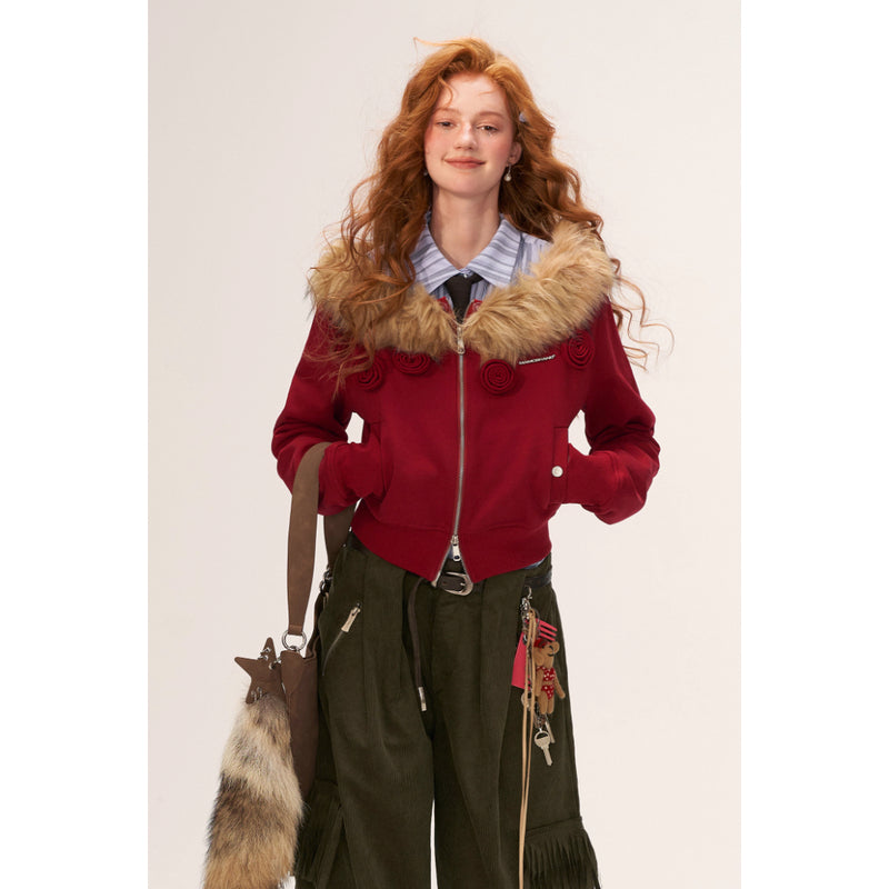 Rose Flower Zip-up Sweat Jacket