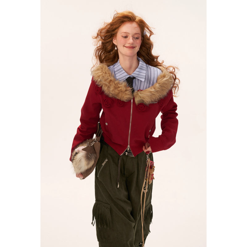 Rose Flower Zip-up Sweat Jacket