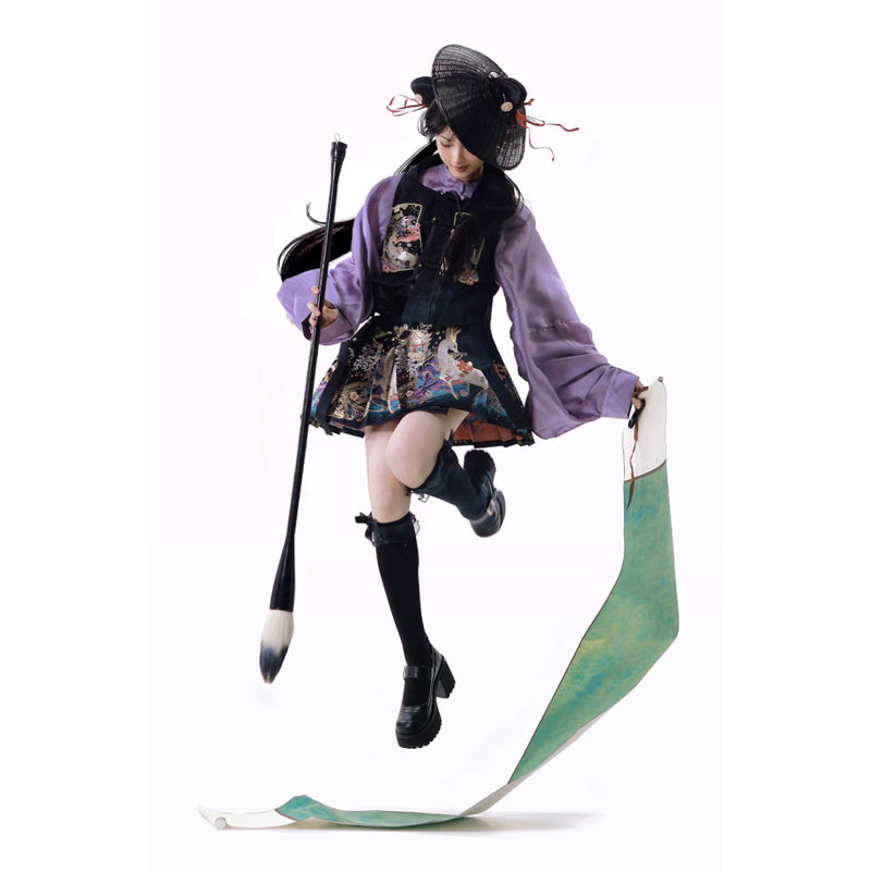 神話の鹿の刺繍プリーツスカートとトップスとベスト