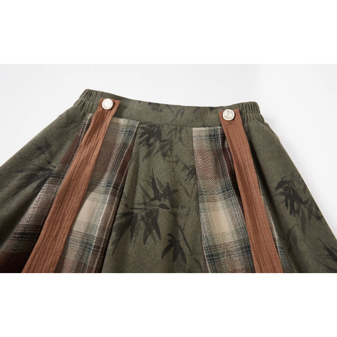 植物文様のニットベストとブラウスとスカート