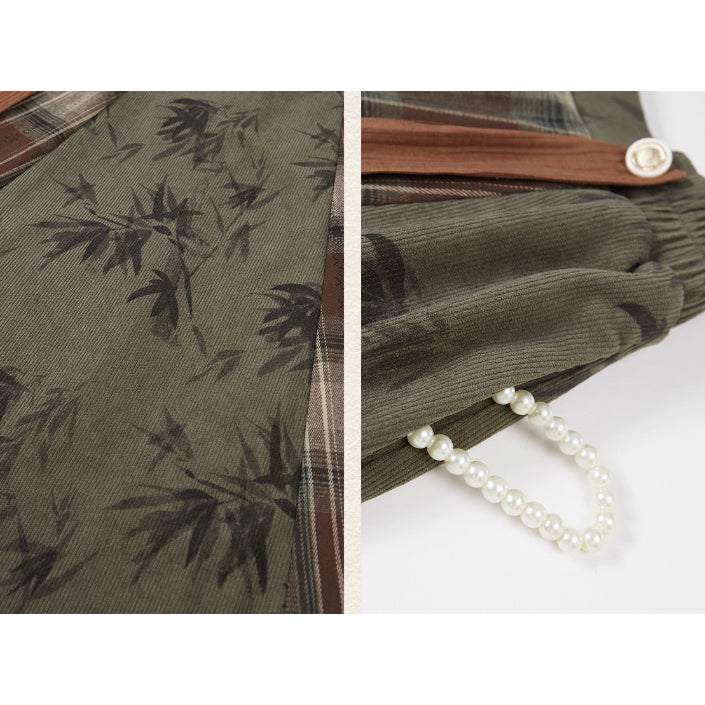 植物文様のニットベストとブラウスとスカート