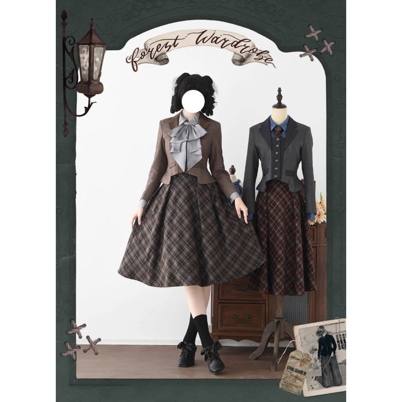 英国のお嬢様のクラシカルジャンパースカート - Olive Gray Checked[2025年12月中旬発送予定]