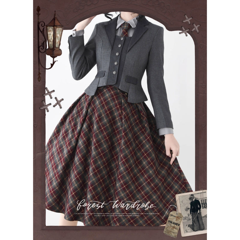 英国のお嬢様のクラシカルジャンパースカート - Burgundy Checked[2025年12月中旬発送予定]