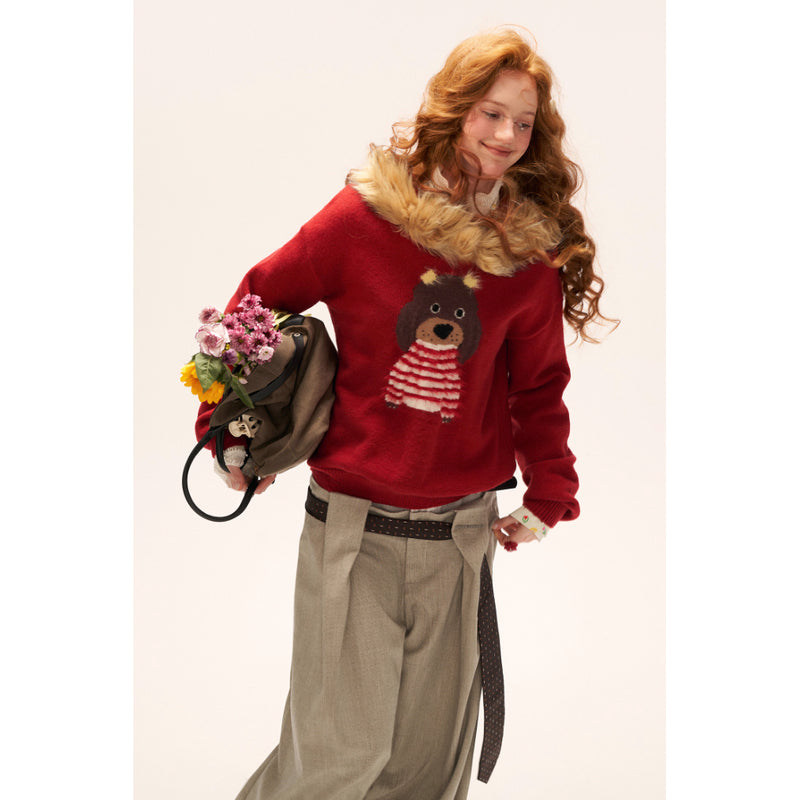 Cute Dog Fur Knit Sweatshirt