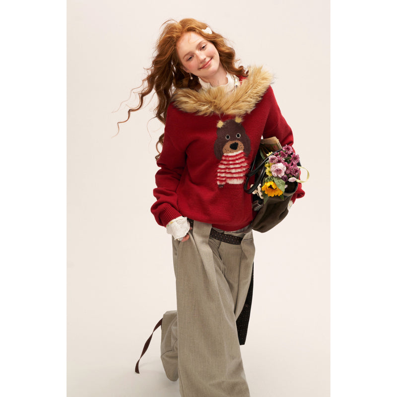 Cute Dog Fur Knit Sweatshirt