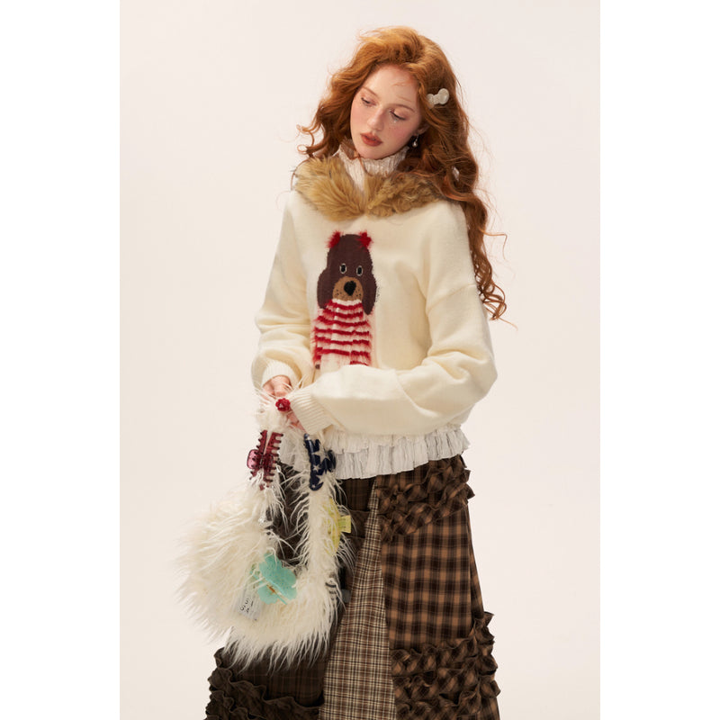 Cute Dog Fur Knit Sweatshirt