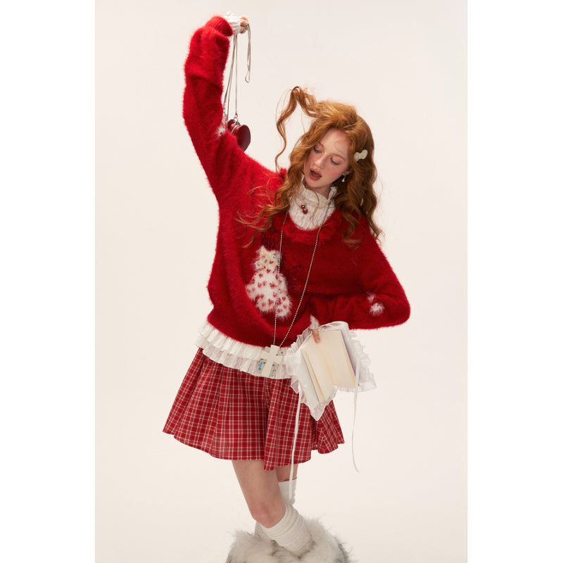 Heart Pony Dollar Collar Knit Sweater