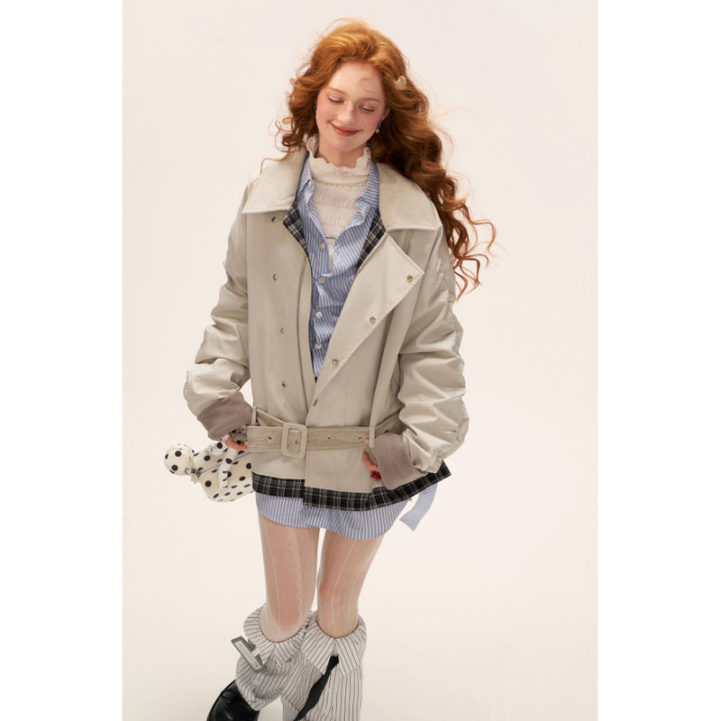 Corduroy Collar Trench Jacket