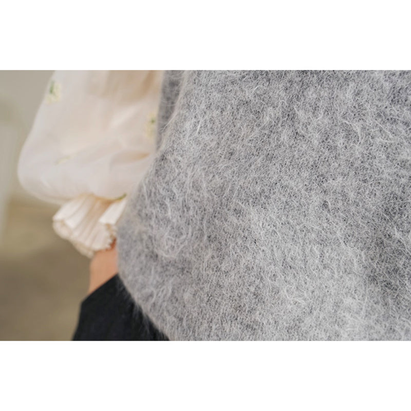 宮廷の花の刺繍ヴィクトリアンブラウスとニットベスト