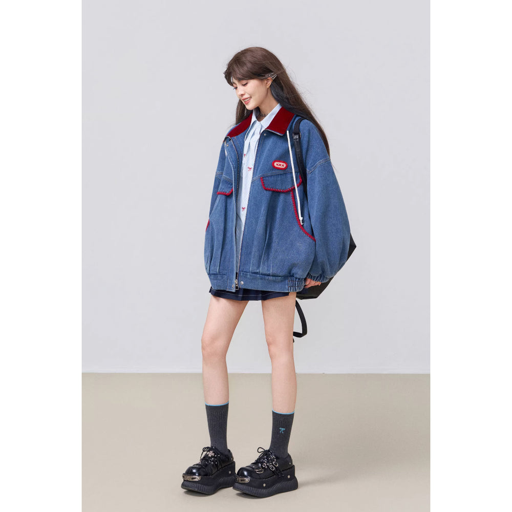 真っ赤なリボンのデニムジャケット[2026年3月下旬発送予定] – ManusMachina