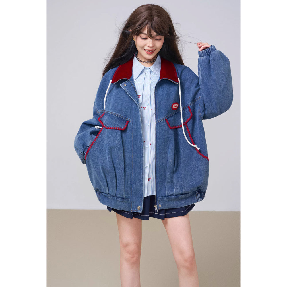 真っ赤なリボンのデニムジャケット[2026年3月下旬発送予定] – ManusMachina