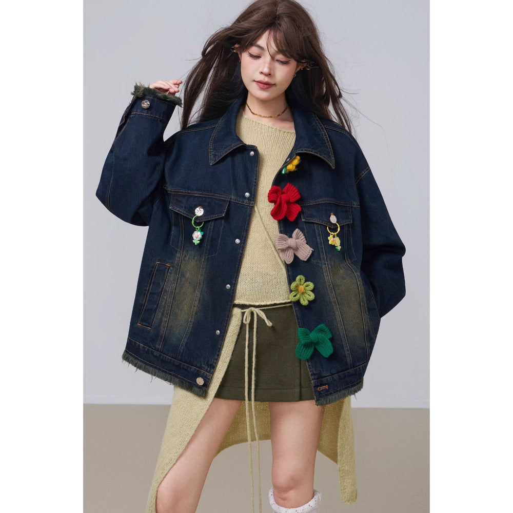 花とリボンを編んだデニムジャケット – ManusMachina