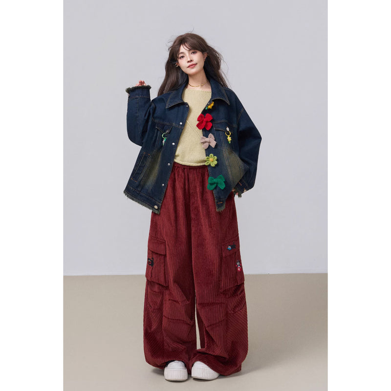 花とリボンを編んだデニムジャケット – ManusMachina