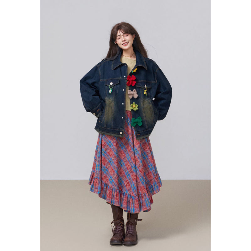 花とリボンを編んだデニムジャケット – ManusMachina