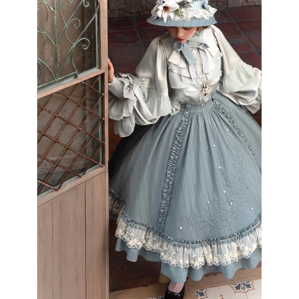 半額SALE♡ヴィクトリア朝 シルク ボディス♡ フランスアンティークブラウス 貴族のお嬢様のヴィクトリアンブラウス - Pearl Blue – ManusMachina