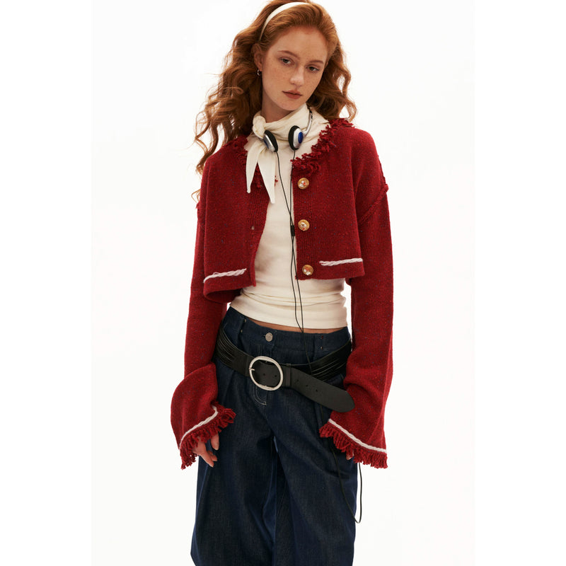 Fringe-Trim Cropped Knit Cardigan – ManusMachina