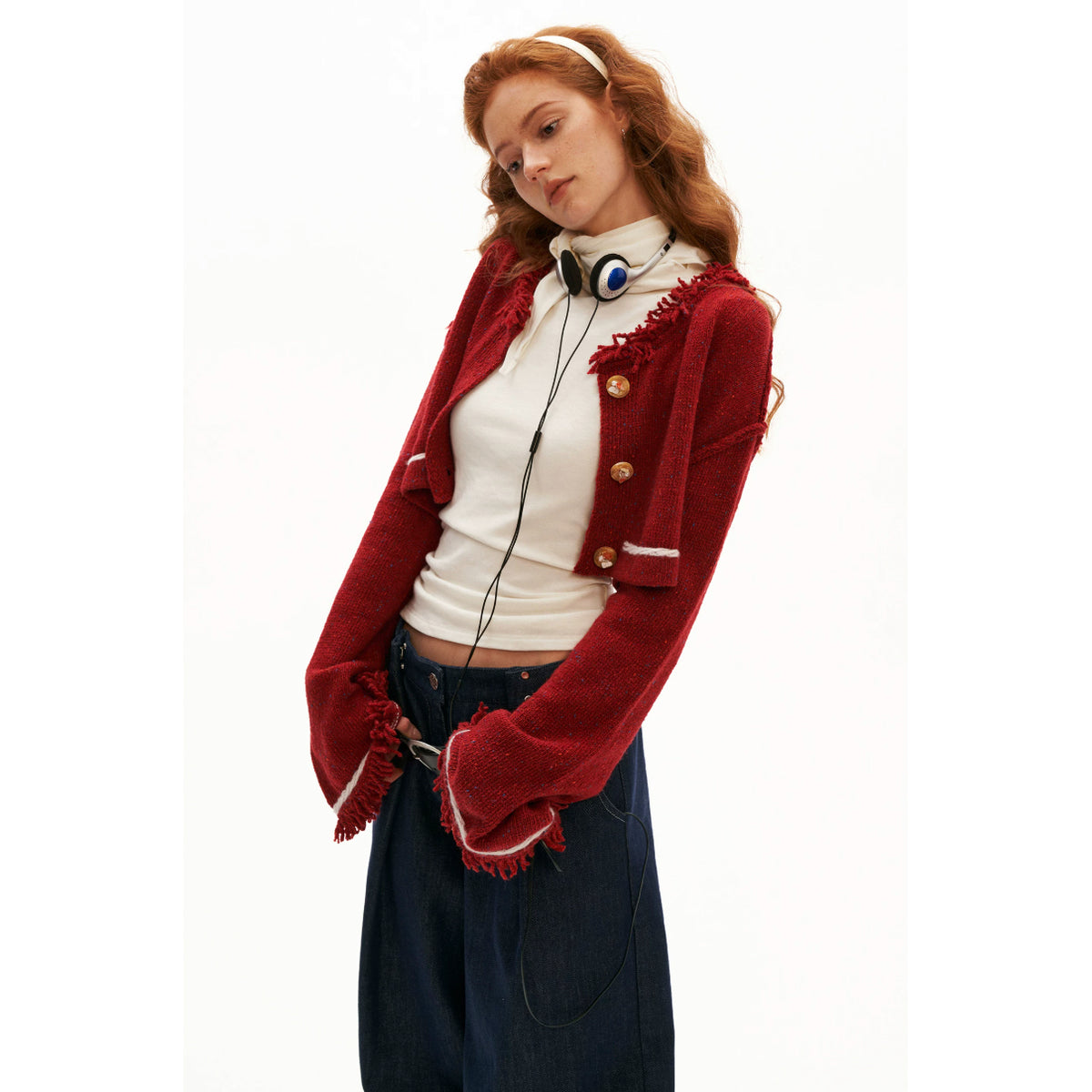 Fringe-Trim Cropped Knit Cardigan – ManusMachina
