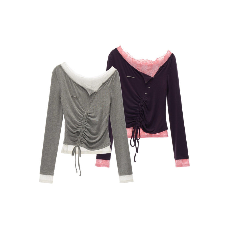 One-shoulder Layered Lace Top