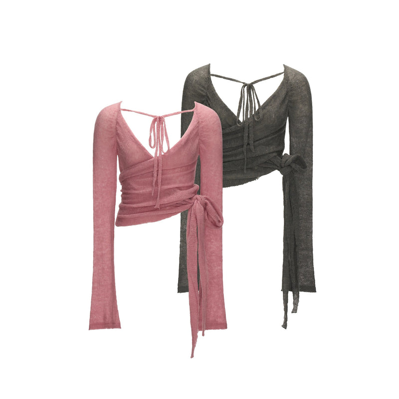 Cross Lace-up Slim Knit Top