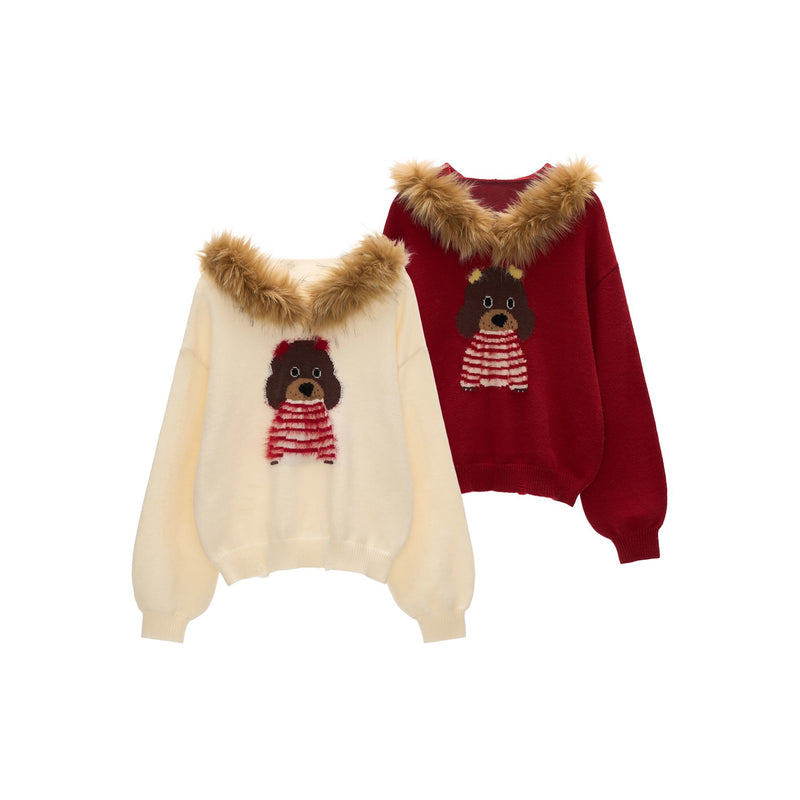 Cute Dog Fur Knit Sweatshirt