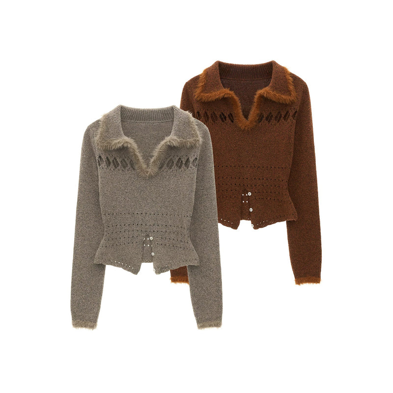 トップス semantic design fur knit Fur-Trim Openwork Knit Top – ManusMachina
