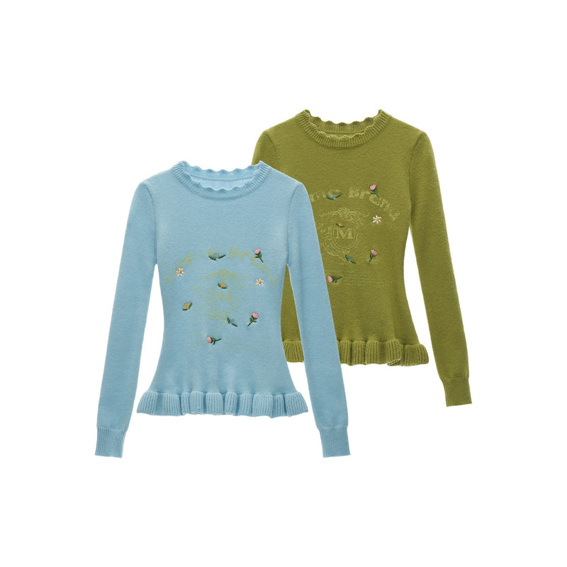 Flower Embroidered Knit Sweater