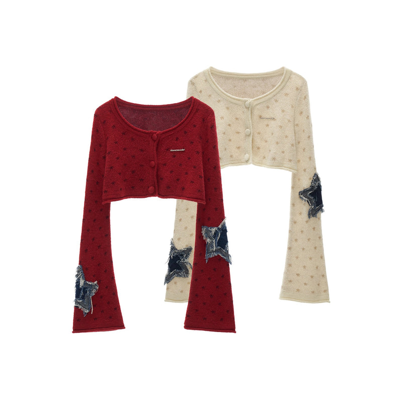 Star Appliqué Short Knit Cardigan