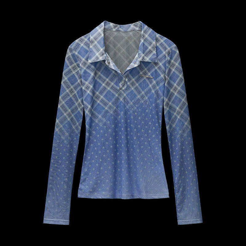 Star and Check Mesh Gradient Top
