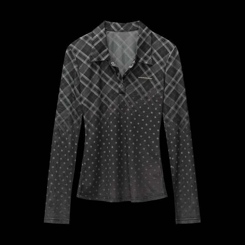 Star and Check Mesh Gradient Top
