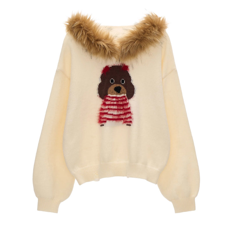 Cute Dog Fur Knit Sweatshirt