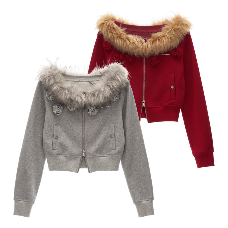 Rose Flower Zip-up Sweat Jacket
