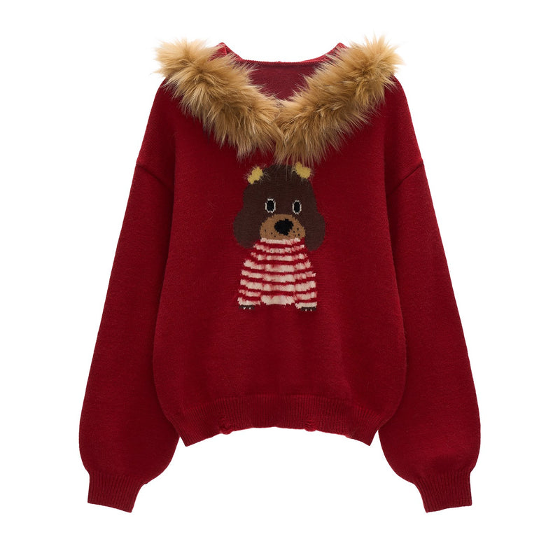 Cute Dog Fur Knit Sweatshirt